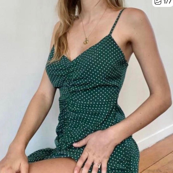 Urban Outfitters New Green Polka Dot Mini Dress S - Picture 3 of 12